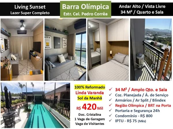 Apto Barra Olímpica Living Sunset 34M²