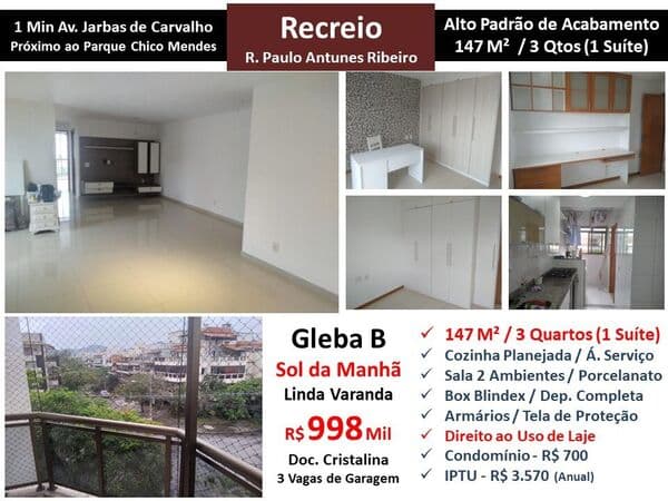 Apto Recreio Gleba B Paulo Antunes Ribeiro 147M²