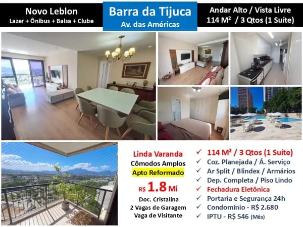 Apto Barra da Tijuca Novo Leblon 114M²