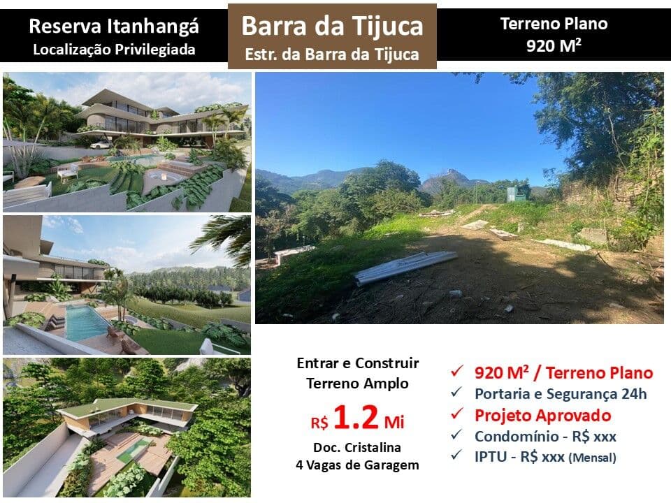 Terreno Barra da Tijuca Itanhangá Reserva Itanhangá 920M²