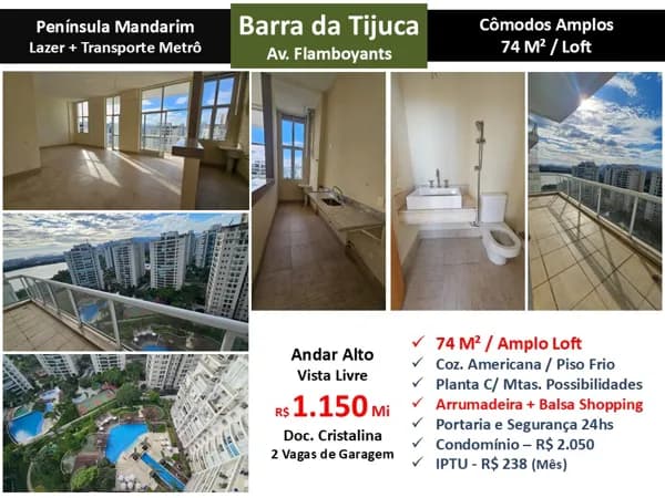 Apto Barra da Tijuca Peninsula Mandarim 74M²