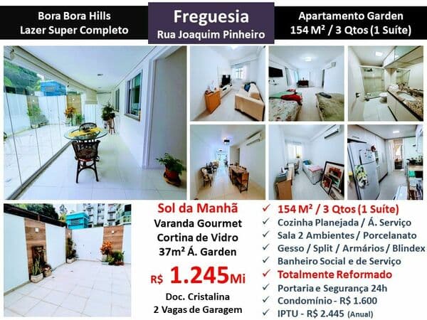 Apto JPA Freguesia Bora Bora Hills Joaquim Pinheiro 154M² Garden