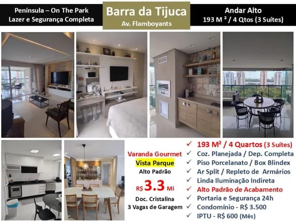 Apto Barra da Tijuca Peninsula 360 On The Park 193M² 2