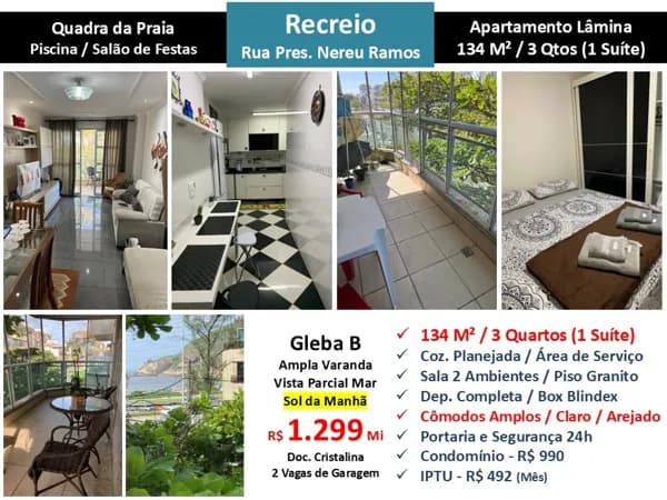 Apto Recreio Gleba B Praia Nereu Ramos 134M²