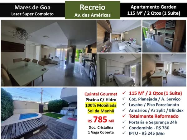 Apto Recreio Mares de Goa 115M² Garden