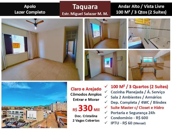Apto JPA Taquara Miguel Salazar Mendes de Moraes Apolo 100M²