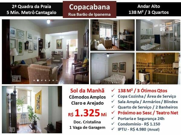 Apto Copacabana Barão de Ipanema 138M²