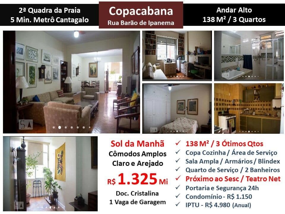 Apto Copacabana Barão de Ipanema 138M²