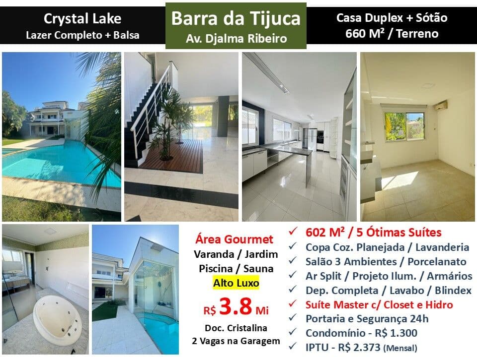 Casa Barra da Tijuca Crystal Lake 602M²