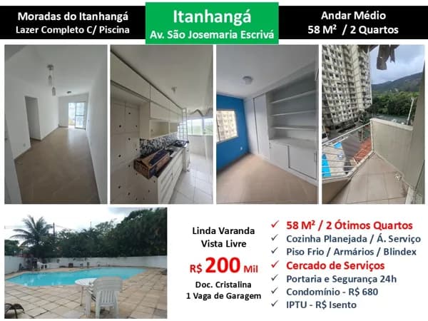 Apto Barra da Tijuca Itanhangá Moradas do Itanhangá 58M²