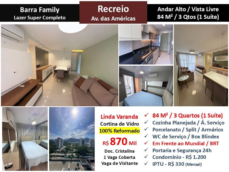 Apto Recreio Barra Family 84M²