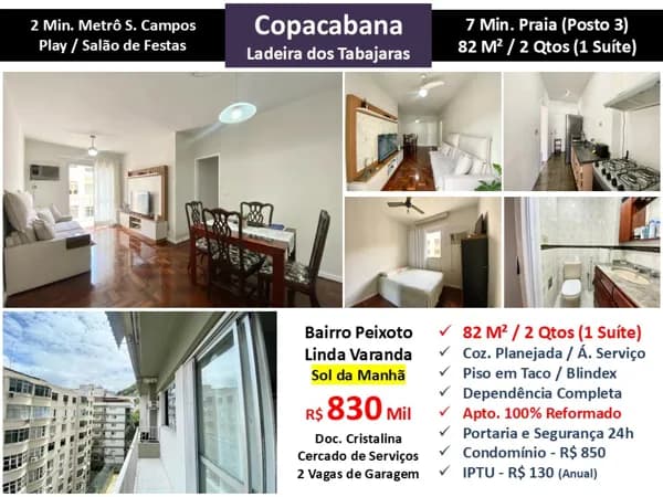 Apto Copacabana Ladeira dos Tabajaras 82M²