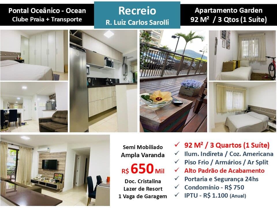 Apto Recreio Pontal Ocean 92M² Garden