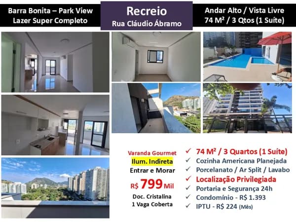 Apto Recreio Barra Bonita Park View 74M²