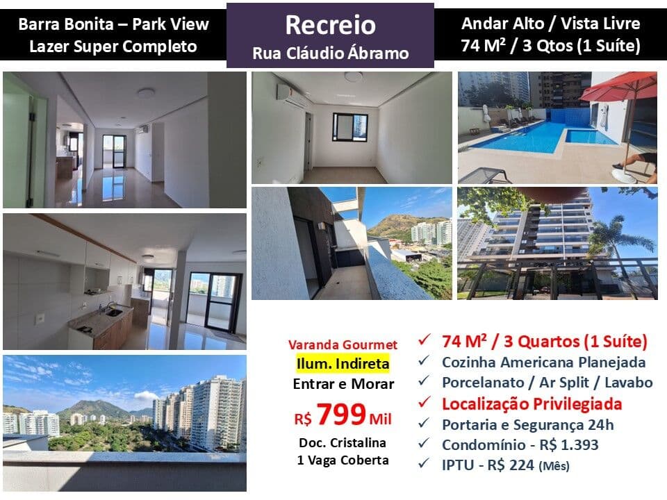 Apto Recreio Barra Bonita Park View 74M²