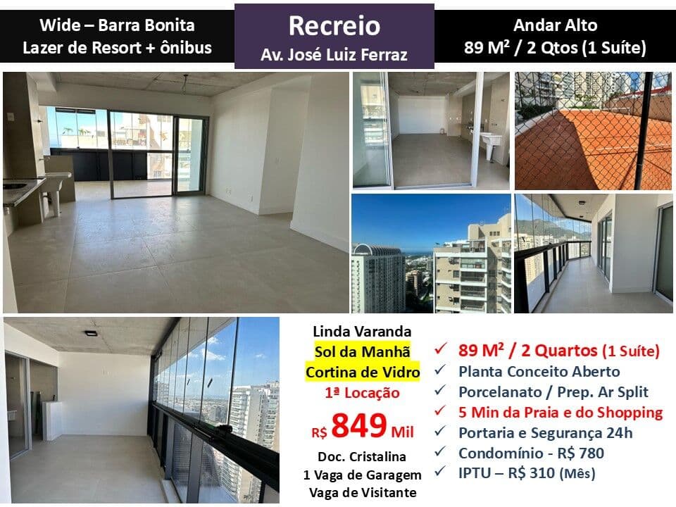 Apto Recreio Barra Bonita Wide 89M²