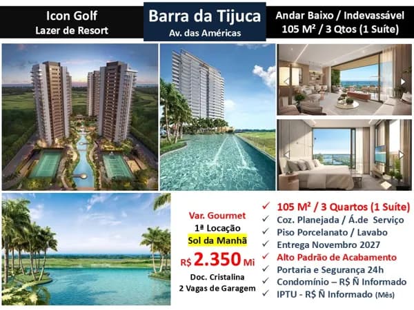 Apto Barra da Tijuca Icon Golf 105M²