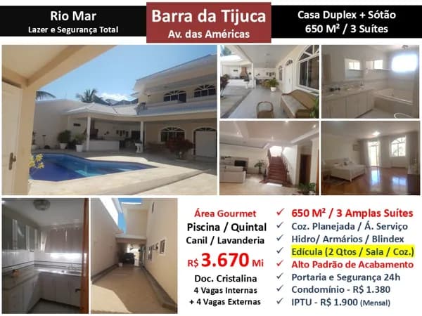 Casa Barra da Tijuca Rio Mar 650M²