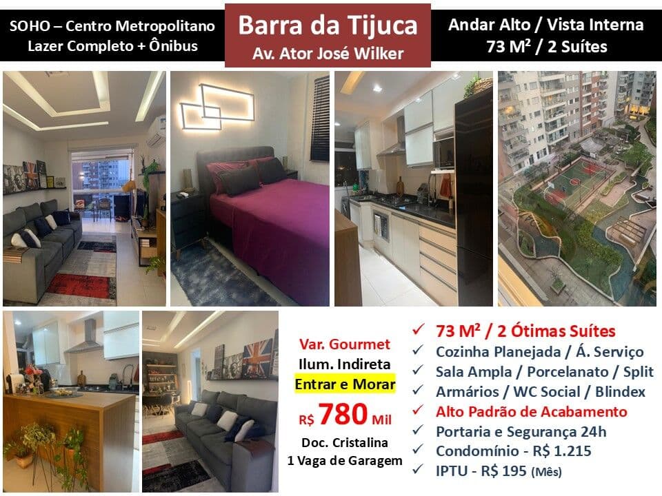 Apto Barra da Tijuca Centro Metropolitano Soho 73M²