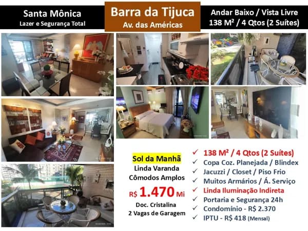 Apto Barra da Tijuca Santa Mônica 138M²
