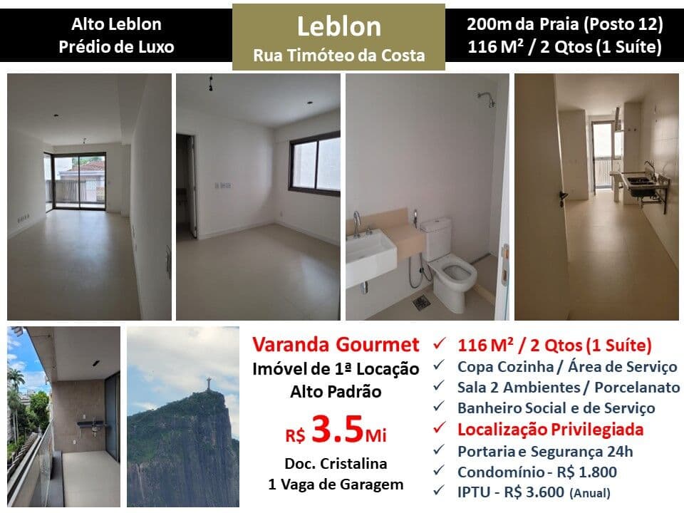 Apto Leblon Alto Leblon Timóteo da Costa 116M²