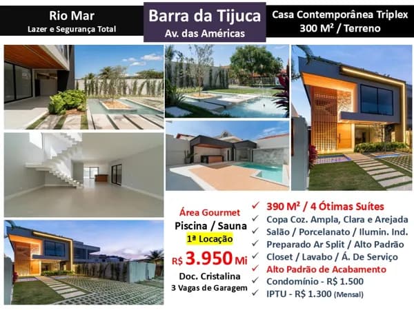 Casa Barra da Tijuca Rio Mar 390M²