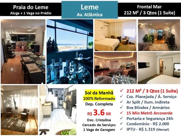 Apto Copacabana Leme Praia Atlântica 212M²