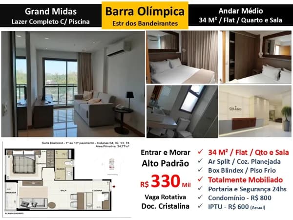 Apto Barra da Tijuca Camorim Grand Midas 34M²