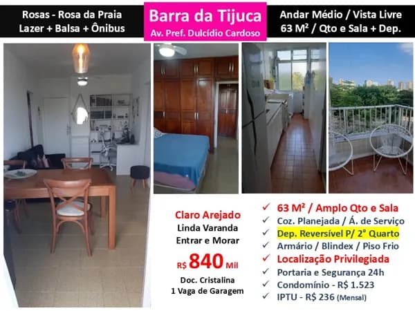 Apto Barra da Tijuca Rosas Rosa da Praia 63M²