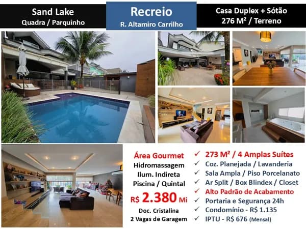 Casa Recreio Zico Sand Lake 273M²