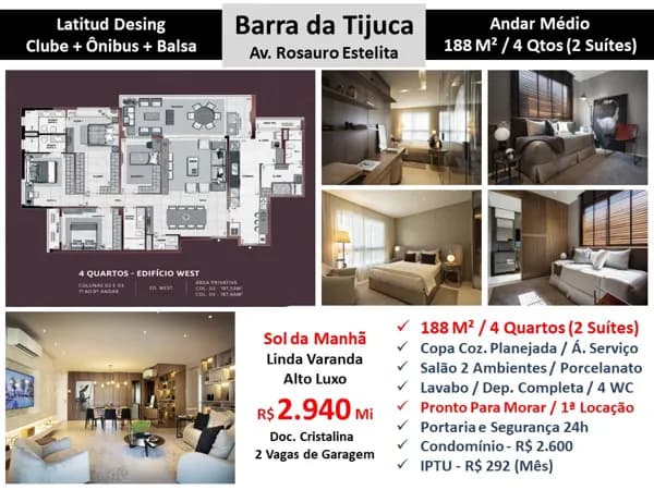 Apto Barra da Tijuca Latitud 188M²