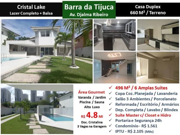 Casa Barra da Tijuca Cristal Lake 496M²