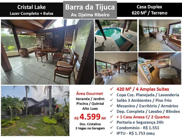 Casa Barra da Tijuca Cristal Lake 420M²