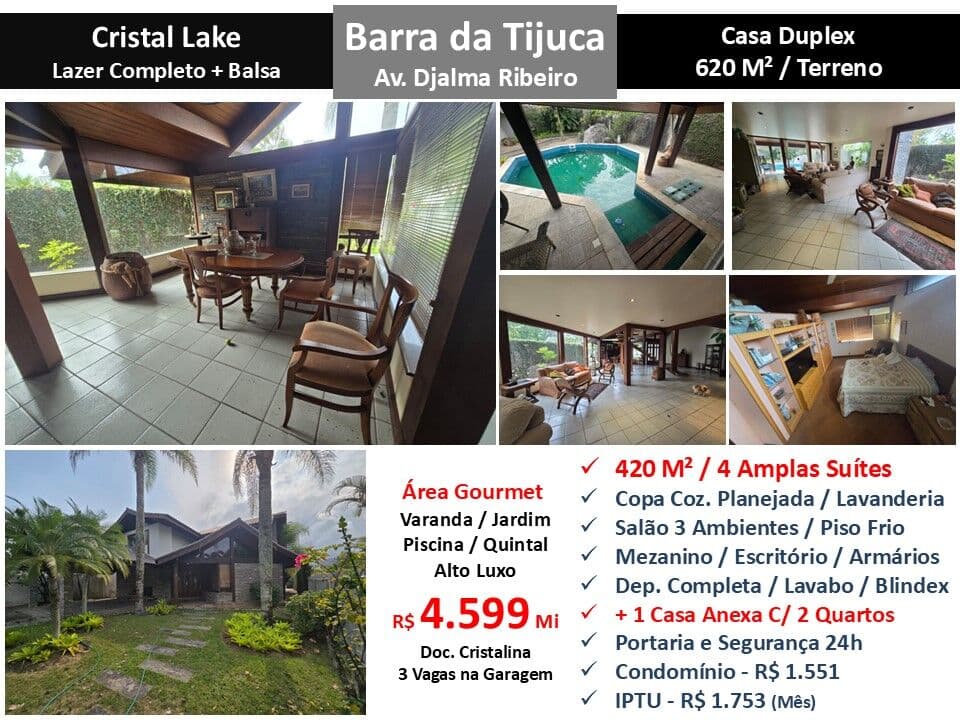 Casa Barra da Tijuca Cristal Lake 420M²