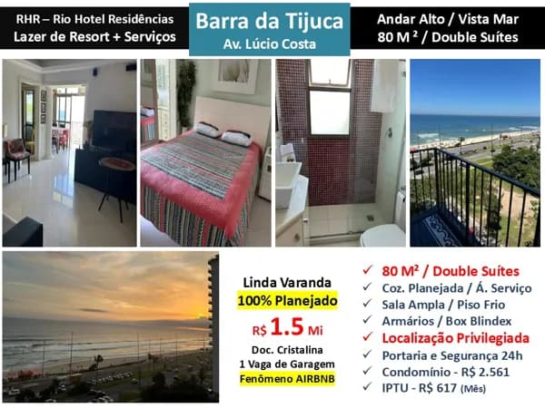 Apto Barra da Tijuca Praia Barra RHR 80M²