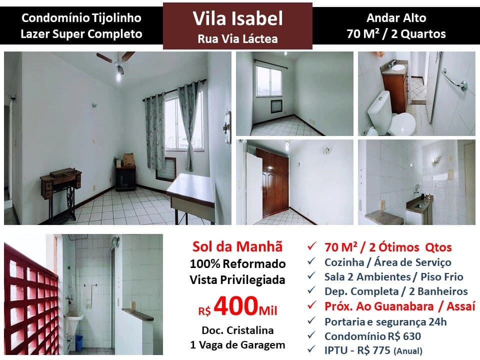 Apto Vila Isabel Tijolinho 70M²
