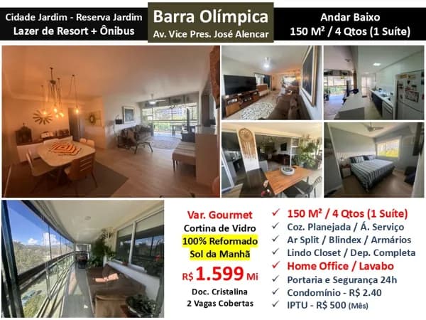 Apto Barra Olímpica Cidade Jardim Reserva Jardim 150M²