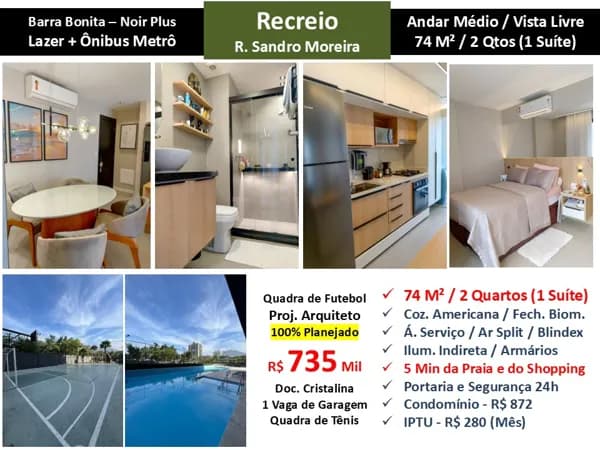 Apto Recreio Barra Bonita Noir Plus 74M²