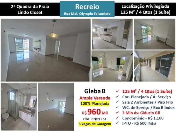 Apto Recreio Gleba B Praia Olympio Falconiere 125M²