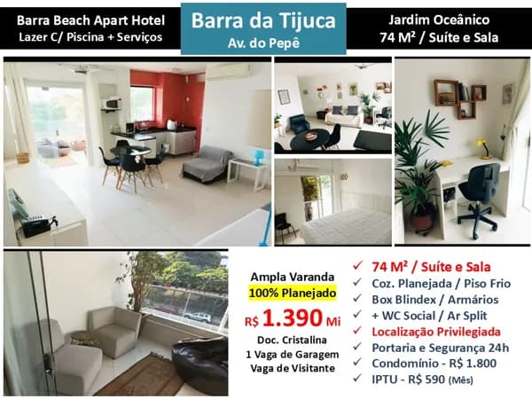 Apto Barra da Tijuca Praia JO Barra Beach 74M²