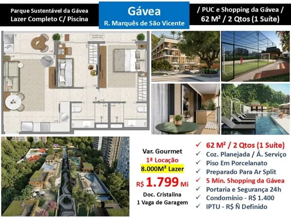 Apto Gávea Parque Sustentável da Gávea 62M²