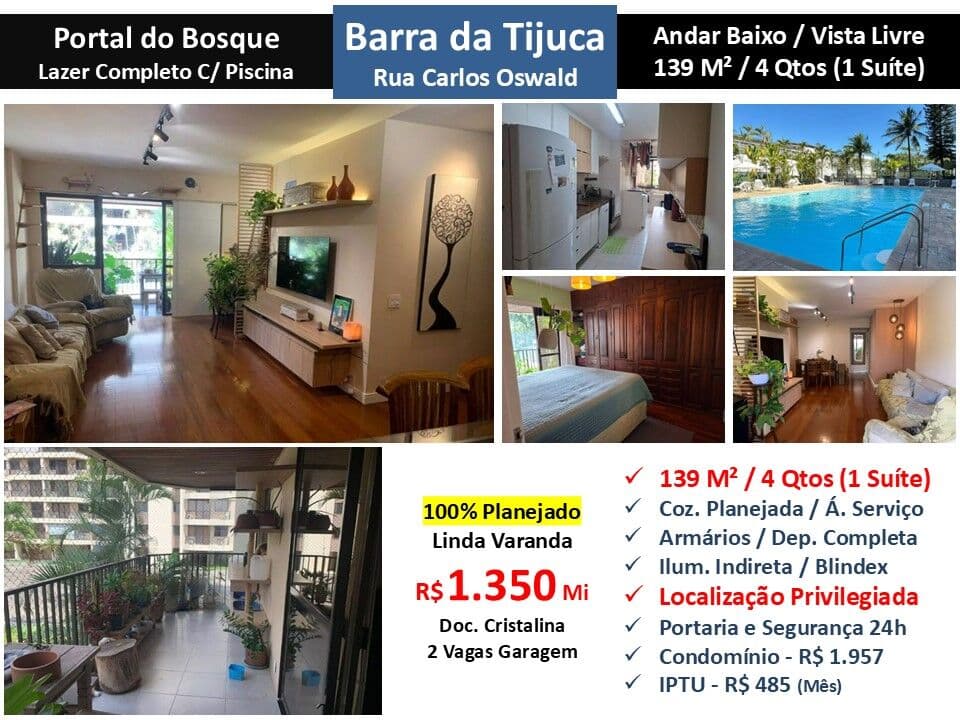 Apto Barra da Tijuca Portal do Bosque 139M²