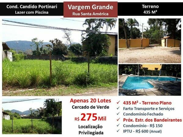 Terreno Vargem Grande Cândido Portinari 435M²