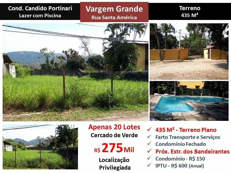 Terreno Vargem Grande Cândido Portinari 435M²