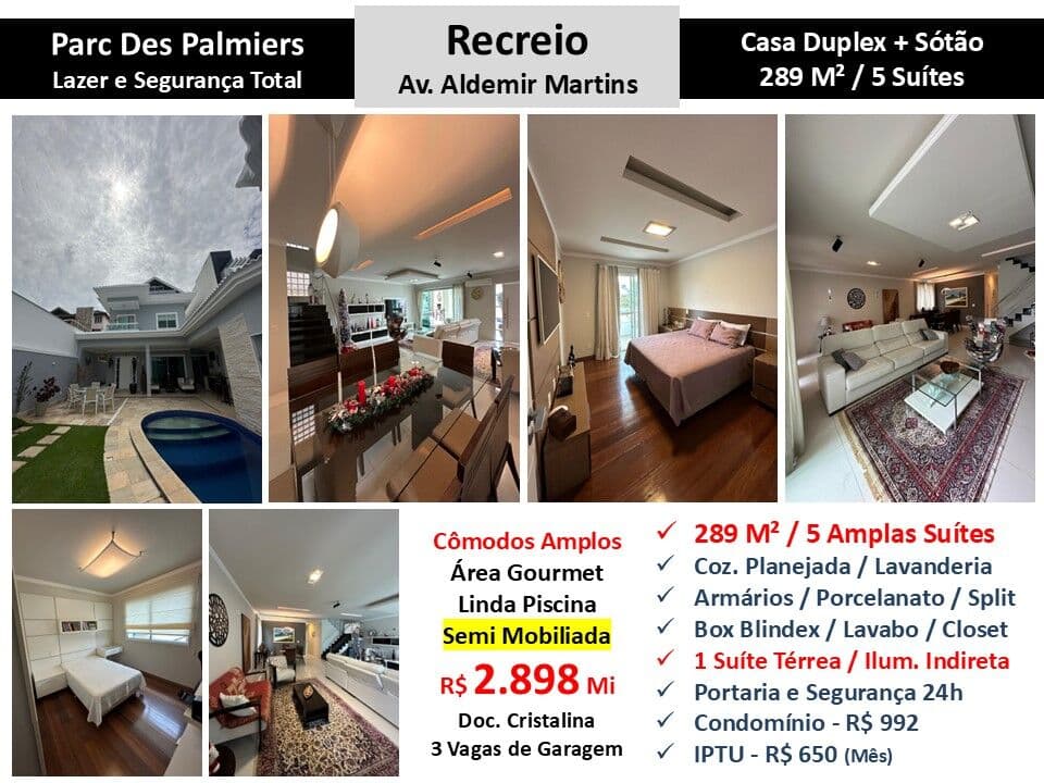 Casa Recreio Parc des Palmiers 289M²