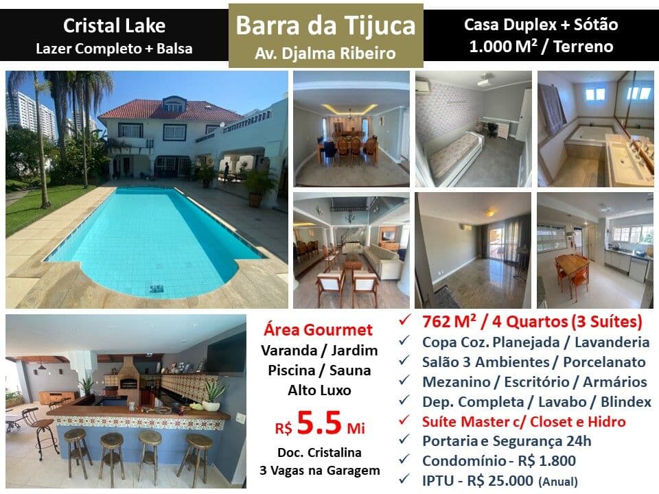Casa Barra da Tijuca Cristal Lake 762M²