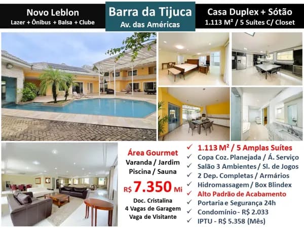 Casa Barra da Tijuca Novo Leblon 1113M²
