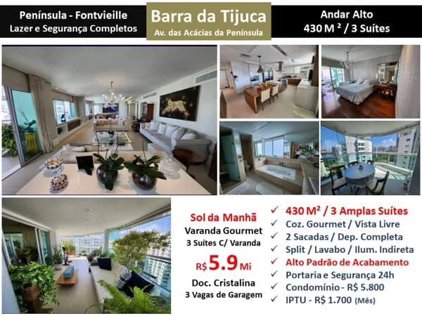 Apto Barra da Tijuca Península Fontvieille 296M² 3
