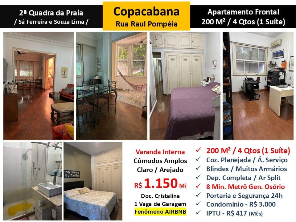 Apto Copacabana Raul Pompéia 200M²