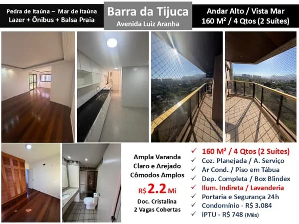 Apto Barra da Tijuca Pedra de Itaúna Mar de Itaúna 160M²